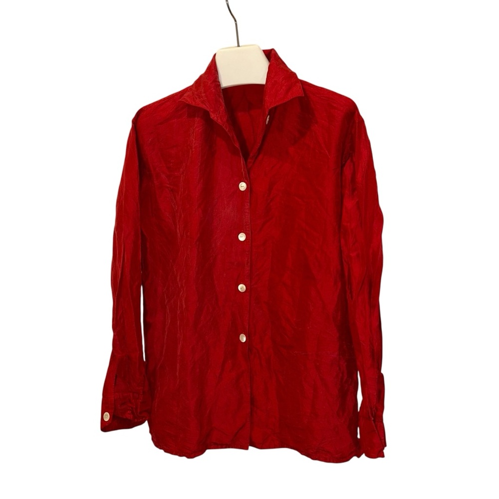 En Soie French Indian silk Cinnabar Red Button Down Shirt 34